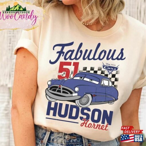 Fabulous Hudson Hornet Shirt Disney Cars Retro Doc Checkerboard Hoodie Classic