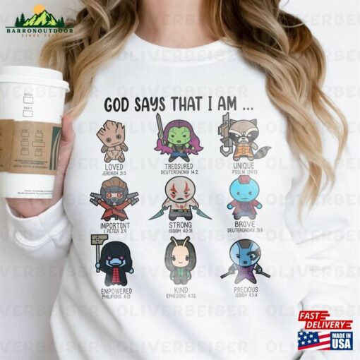 God Says That I Am Guardians Of The Galaxy Characters Shirt Disney Family Vacation Classic Unisex