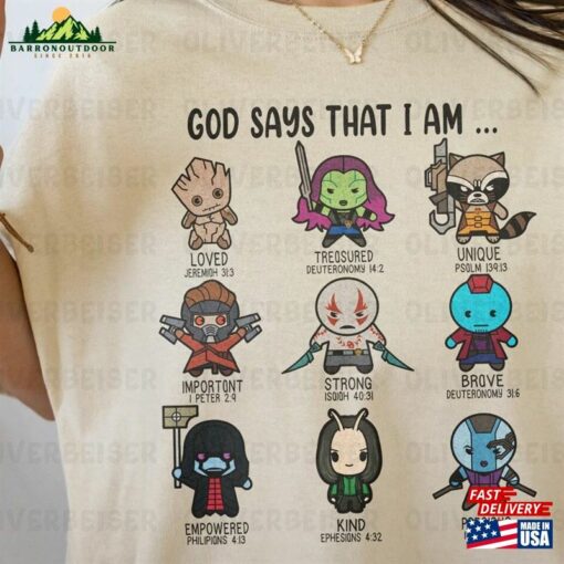 God Says That I Am Guardians Of The Galaxy Characters Shirt Disney Family Vacation Classic Unisex