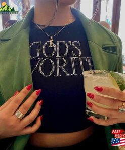 Gods Favorite Rhinestone Baby Tee Y2k T Shirts 2000S Streetwear Clothes Barbie O Sweatshirt Unisex 4