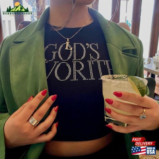 God’s Favorite Rhinestone Baby Tee Y2k T-Shirts 2000S Streetwear Clothes Barbie O Sweatshirt Unisex