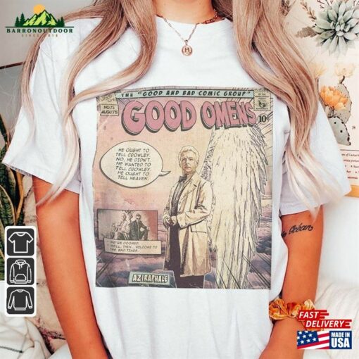 Good Omens Move Comic Shirt Crowley 90S Vintage Merch Book Art Aziraphale 2023 Retro Graphic Tee Unisex Gift Hoodie V4