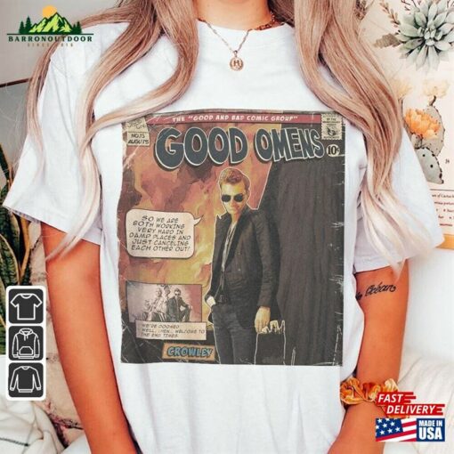 Good Omens Move Comic Shirt Crowley 90S Vintage Merch Book Art Aziraphale 2023 Retro Graphic Tee Unisex Gift Hoodie V5