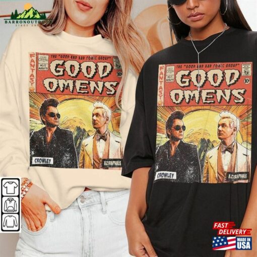 Good Omens Movie Comic Shirt Crowley 90S Vintage Merch Book Art Aziraphale 2023 Retro Graphic Tee Unisex Gift Hoodie V1v1