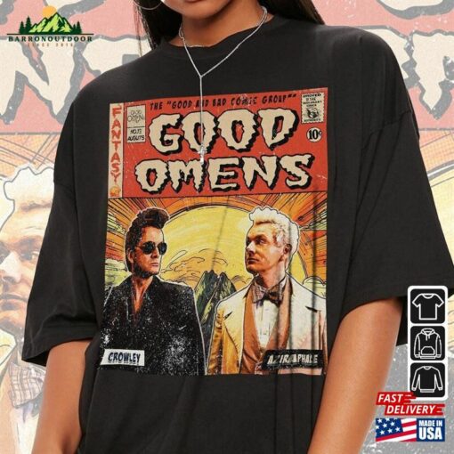 Good Omens Movie Comic Shirt Crowley 90S Vintage Merch Book Art Aziraphale 2023 Retro Graphic Tee Unisex Gift Hoodie V1v1