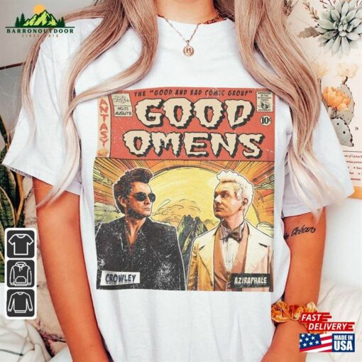 Good Omens Movie Comic Shirt Crowley 90S Vintage Merch Book Art Aziraphale 2023 Retro Graphic Tee Unisex Gift Hoodie V1v1