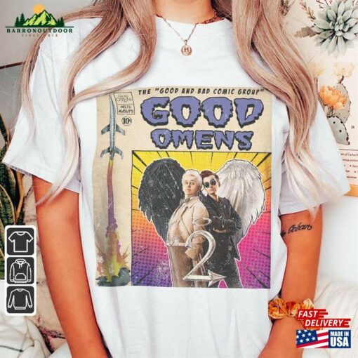 Good Omens Movie Comic Shirt Crowley 90S Vintage Merch Book Art Aziraphale 2023 Retro Graphic Tee Unisex Gift Hoodie V2v1 Classic T-Shirt