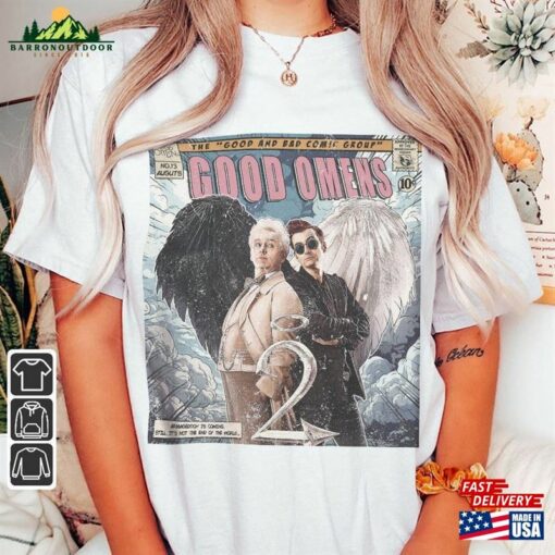 Good Omens Movie Comic Shirt Crowley 90S Vintage Merch Book Art Aziraphale 2023 Retro Graphic Tee Unisex Gift Hoodie V3 T-Shirt