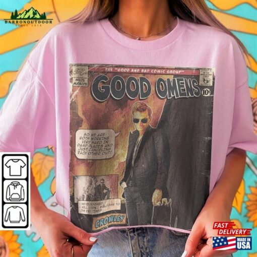 Good Omens Movie Comic Shirt Crowley 90S Vintage Merch Book Art Aziraphale 2023 Retro Graphic Tee Unisex Gift Hoodie V5 Classic Sweatshirt