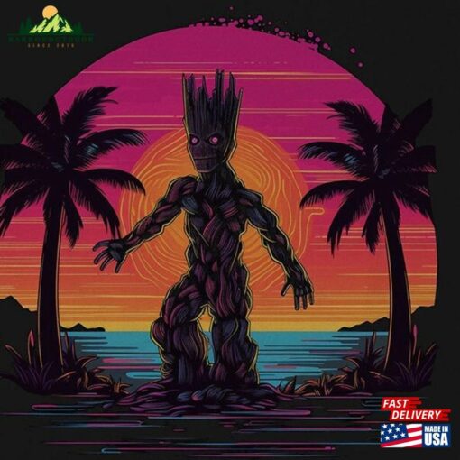 Groot Retrowave Shirt Unisex Graphic Tee Movie Sweatshirt Hoodie