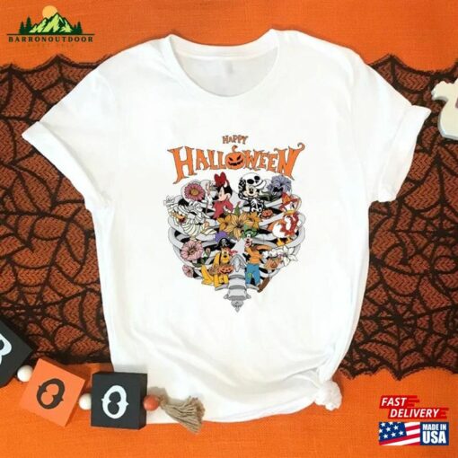 Happy Halloween Mickey Friends Heart Skeleton Pumpkin Flower T-Shirt Classic Hoodie