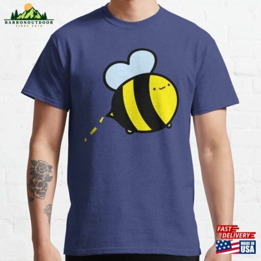 Happy Little Bee Looping Along On Blue Background Classic T-Shirt Unisex