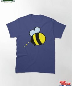 Happy Little Bee Looping Along On Blue Background Classic T-Shirt Unisex
