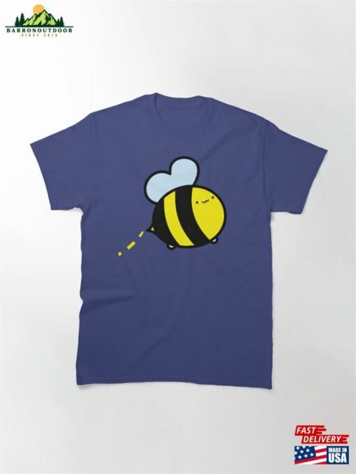 Happy Little Bee Looping Along On Blue Background Classic T-Shirt Unisex