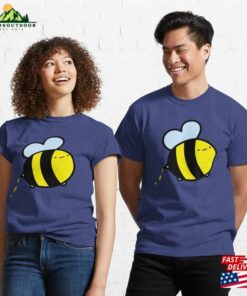 Happy Little Bee Looping Along On Blue Background Classic T-Shirt Unisex 2 Happy Little Bee Looping Along On Blue Background Classic T Shirt Unisex 3