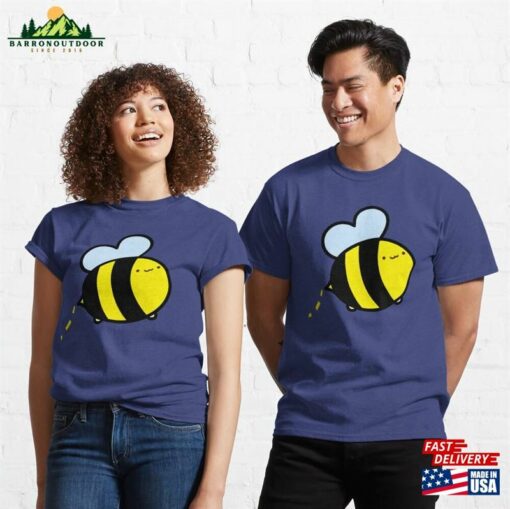 Happy Little Bee Looping Along On Blue Background Classic T-Shirt Unisex