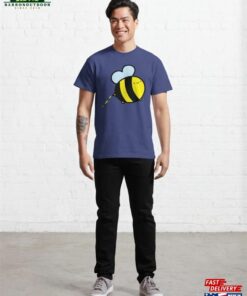 Happy Little Bee Looping Along On Blue Background Classic T-Shirt Unisex 3 Happy Little Bee Looping Along On Blue Background Classic T Shirt Unisex 4