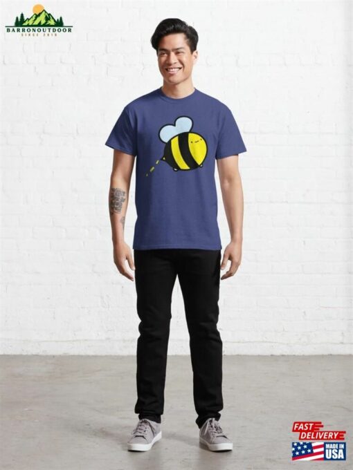 Happy Little Bee Looping Along On Blue Background Classic T-Shirt Unisex