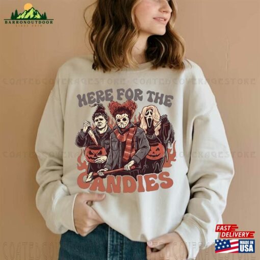 Horror Movie Here For The Candies Shirt Vintage Halloween Gift Sweatshirt Classic