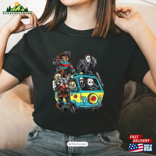 Horror Movie Mystery Machine Halloween Unisex T-Shirt Funny Party Tee Shirt Adults Sizes Hoodie