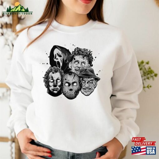 Horror Movie Sweatshirt E34 Halloween Characters Funny Ghostface Tee Unisex Hoodie