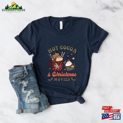 Hot Cocoa And Christmas Movies Shirt Retro Cozy Sweatshirt Winter T-Shirt