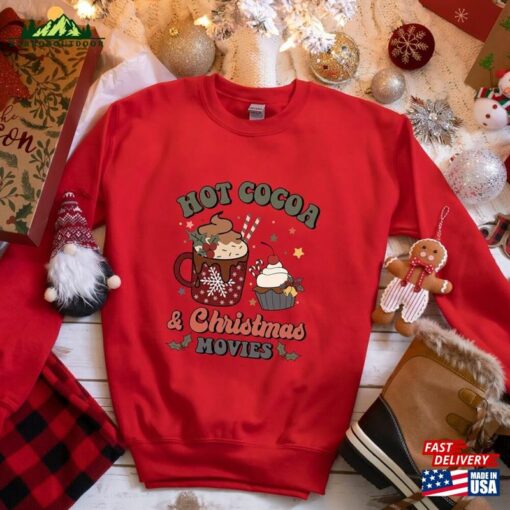 Hot Cocoa And Christmas Movies Shirt Retro Cozy Sweatshirt Winter T-Shirt