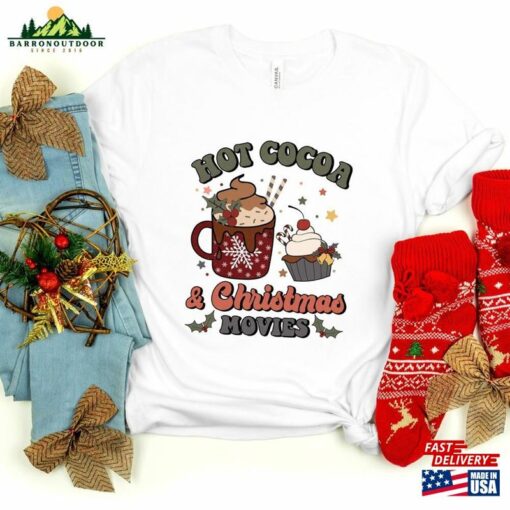 Hot Cocoa And Christmas Movies Shirt Retro Cozy Sweatshirt Winter T-Shirt