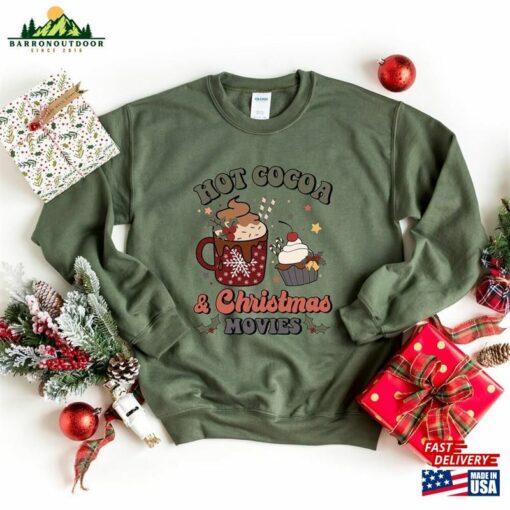 Hot Cocoa And Christmas Movies Shirt Retro Cozy Sweatshirt Winter T-Shirt