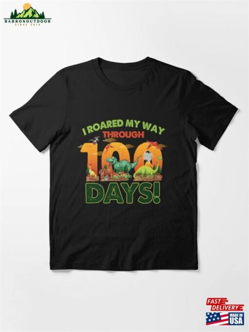 I Roared My Way Through 100 Days Of School T Rex Dino Kids Essential T-Shirt Unisex