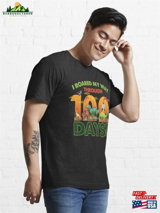 I Roared My Way Through 100 Days Of School T Rex Dino Kids Essential T-Shirt Unisex