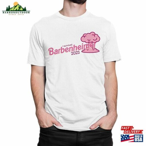 I Survived Barbenheimer 2023 T-Shirt Barbie And Oppenheimer Mashup Shirt Men Classic Unisex