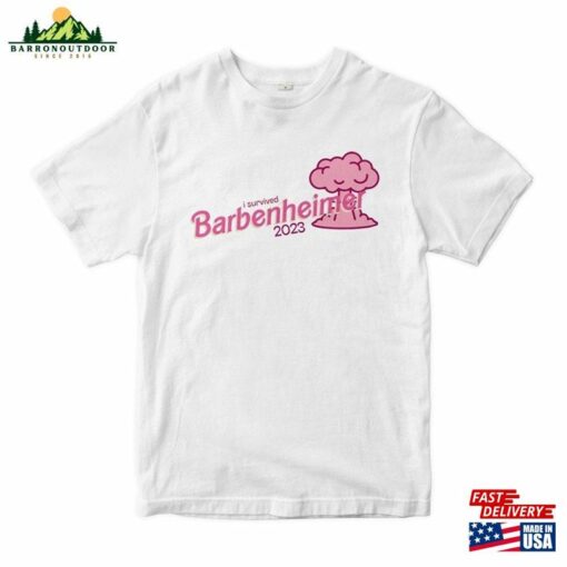 I Survived Barbenheimer 2023 T-Shirt Barbie And Oppenheimer Mashup Shirt Men Classic Unisex