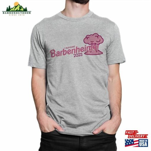 I Survived Barbenheimer 2023 T-Shirt Barbie And Oppenheimer Mashup Shirt Men Classic Unisex