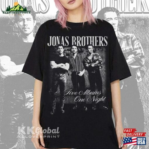 Jonas Brothers Vintage Shirt Five Albums One Night Tour Movie Graphic Tee T-Shirt Classic