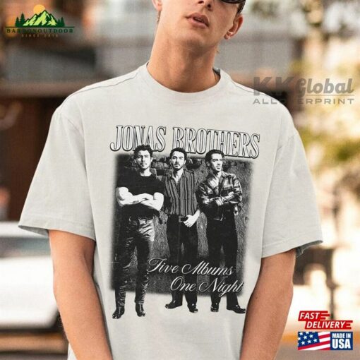 Jonas Brothers Vintage Shirt Five Albums One Night Tour Movie Graphic Tee T-Shirt Classic