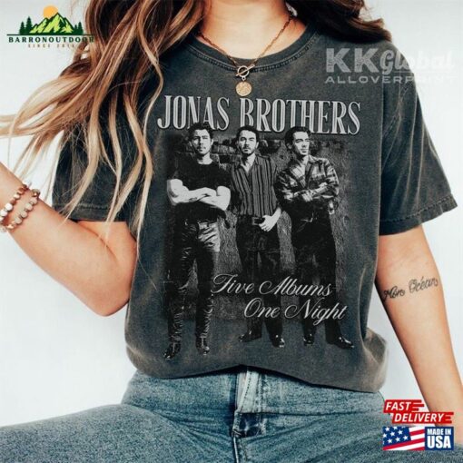 Jonas Brothers Vintage Shirt Five Albums One Night Tour Movie Graphic Tee T-Shirt Classic