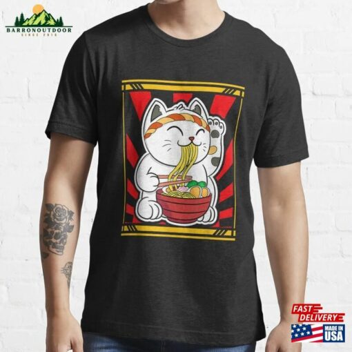 Kawaii Japanese Cat Eating Ramen Noodles Food Anime T-Shirt Unisex