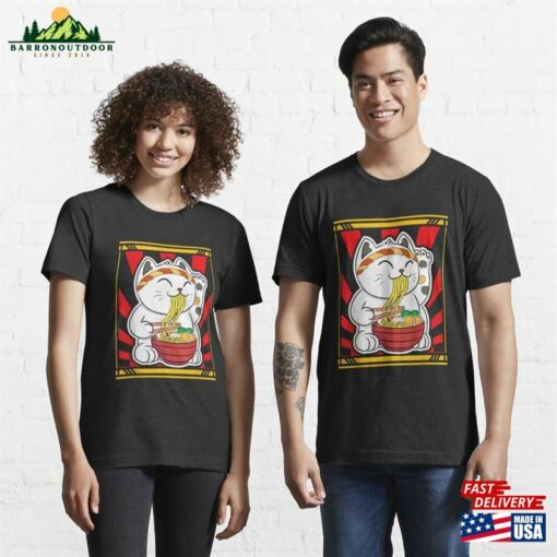 Kawaii Japanese Cat Eating Ramen Noodles Food Anime T-Shirt Unisex