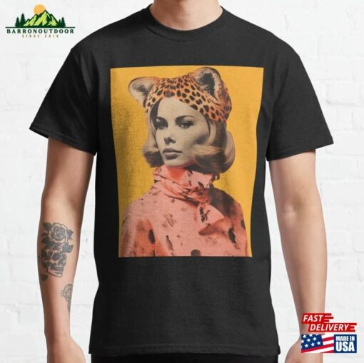 Leopard Woman Portrait Vintage Collage Classic T-Shirt Sweatshirt Unisex