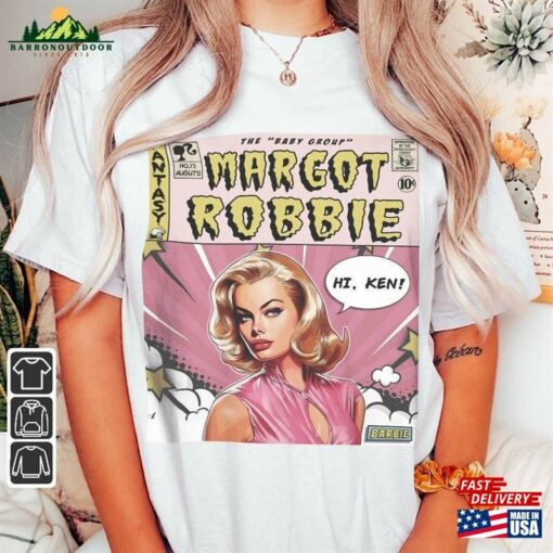 Margot Robbie Comic Shirt 90S Vintage Merch Book Art Ms Baby 2023 Retro Graphic Tee Unisex Gift Hoodie V1 Classic