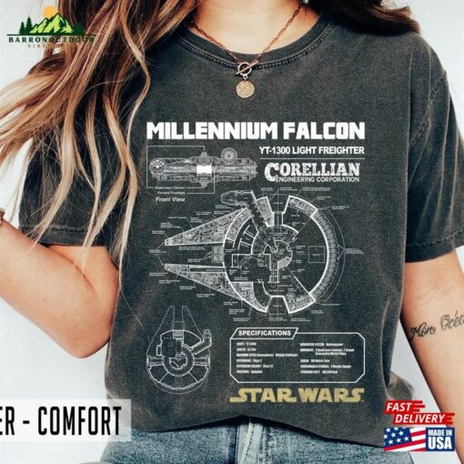 Millennium Falcon Blueprint – Star Wars Shirt Comfort Color Retro Movie Classic Hoodie