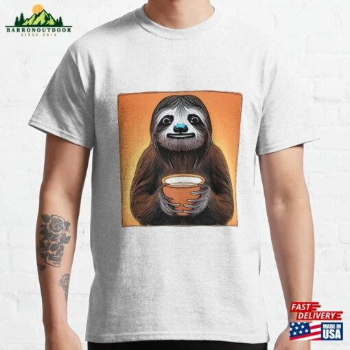 Morning Coffee With Sloth Classic T-Shirt Hoodie Unisex