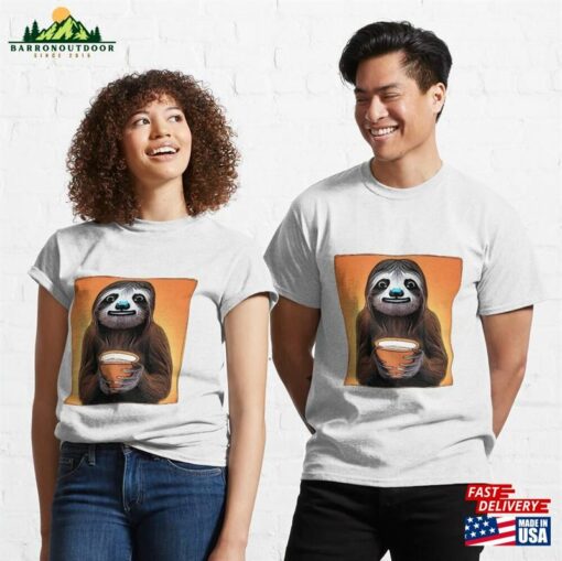 Morning Coffee With Sloth Classic T-Shirt Hoodie Unisex