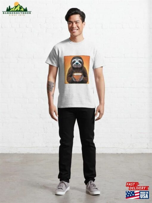 Morning Coffee With Sloth Classic T-Shirt Hoodie Unisex