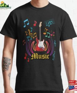 Music With Notes And Electric Guitar Classic T-Shirt Sweatshirt Unisex Music With Notes And Electric Guitar Classic T-Shirt Sweatshirt Unisex
