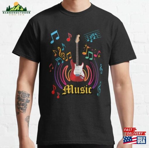 Music With Notes And Electric Guitar Classic T-Shirt Sweatshirt Unisex