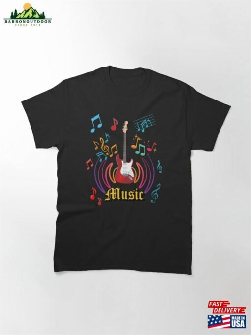 Music With Notes And Electric Guitar Classic T-Shirt Sweatshirt Unisex