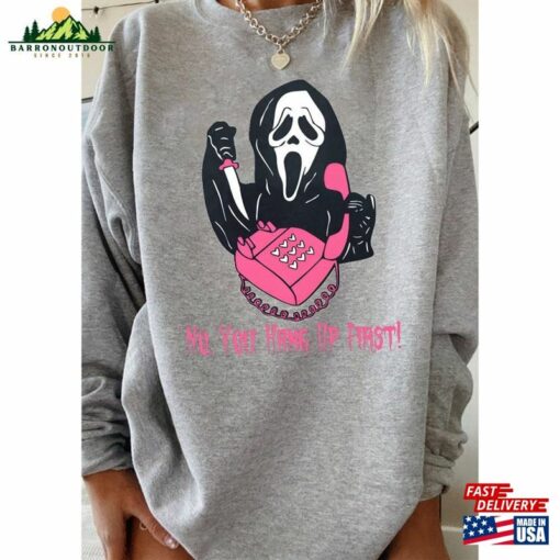 No You Hang Up First Sweatshirt Funny Ghost Face Shirt Scream Movie Halloween Unisex Classic