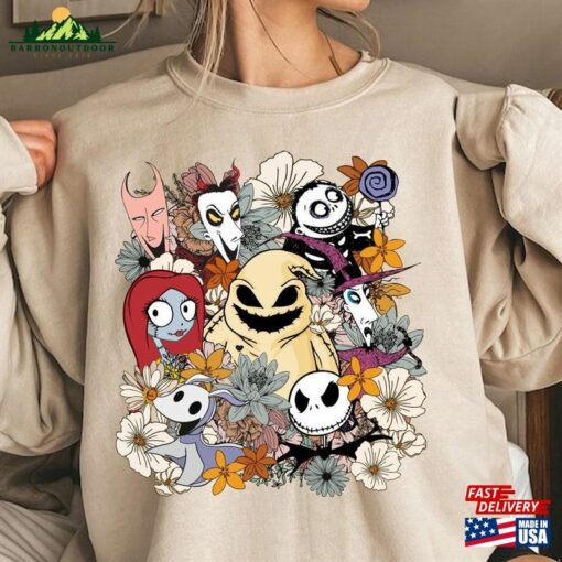 Oogie Boogie Floral Halloween Sweatshirt Jack And Sally Skeleton Fan Tee Spooky Gift Hoodie Classic